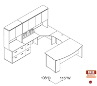 Picture of Veneer 72" Bowfront U Shape Office Desk Workstation with Bookcase Lateral File