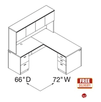 Picture of Veneer L Shape Office Desk Workstation with Closed Overhead Storage