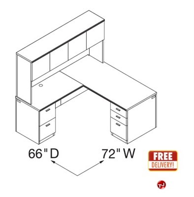 Picture of Veneer L Shape Office Desk Workstation with Closed Overhead Storage