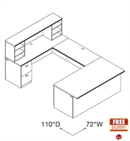 Picture of Veneer 72" U Shape Office Desk Workstation with Overhead Storage