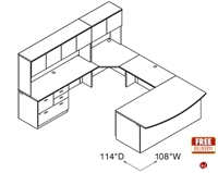 Picture of Veneer 72" Bowfront U Shape Desk with Closed Overhead Storage