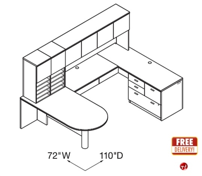 Picture of Veneer 72" U Shape D Top Office Desk Workstation with Closed Overhead Storage