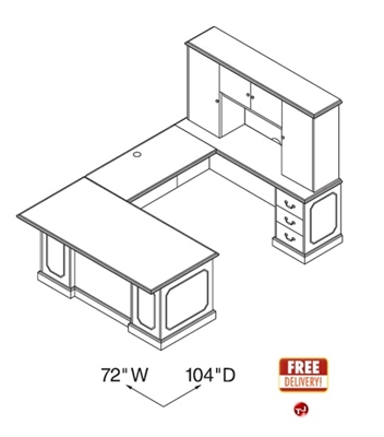 Picture of Traditional Veneer 72" U Shape Office Desk Workstation with Overhead Storage