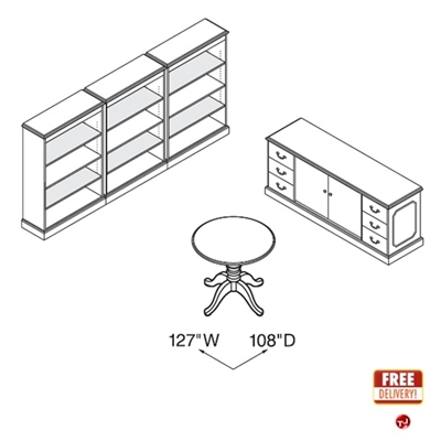 Picture of Traditional Veneer 42" Round Conference Table with Buffet Storage and Open Bookcases