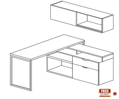 Picture of 66" Contemporary L Shape Teaming Desk Workstation with Wall Mount Storage