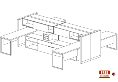 Picture of Cluster of 4 Person Contemporary L Shape Teaming Office Desk Workstation