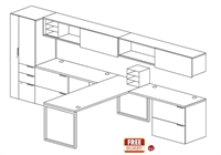 Picture of Contemporary T Shape Office Teaming Desk Workstation with Wall Mount Storage and Wardrobe