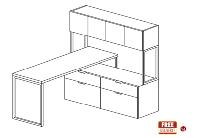 Picture of 66" Contemporary L Shape Office Desk Worktation with Closed Overhead Storage