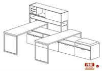 Picture of 2 Person Contemporary Teaming Bench Office Desk Workstation with Overhead Storage