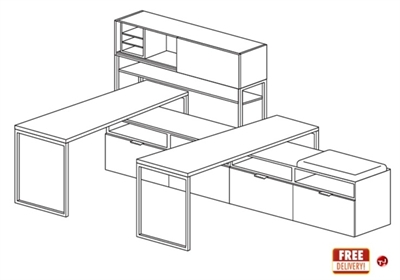 Picture of 2 Person Contemporary Teaming Bench Office Desk Workstation with Overhead Storage