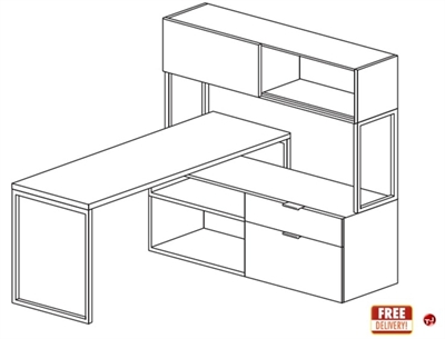 Picture of 66" Contemporary L Shape Office Desk Workstation with Overhead Storage