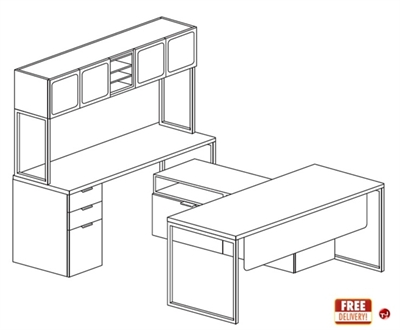 Picture of Contemporary 72" U Shape Office Desk Workstation with Closed Overhead Storage