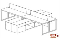 Picture of Cluster of 4 Person Contemporary Veneer Teaming Bench Office Desk Workstation