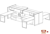 Picture of Cluster of 4 Person Veneer L Shape Teaming Bench Office Desk Workstation with Storage