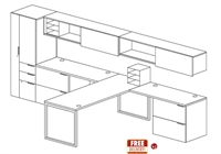 Picture of T Shape Contemporary Veneer Teaming Bench Office Desk Workstation with Wall Mount Storage and Wardrobe