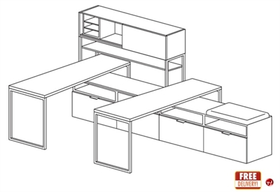 Picture of Cluster of 2 Person Veneer L Shape Office Desk Workstation