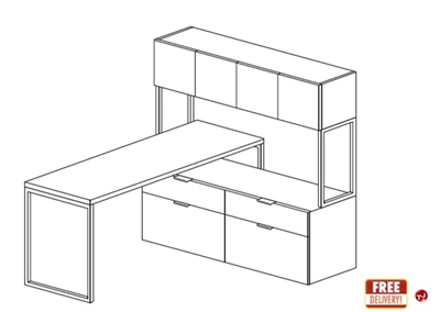 Picture of 66" Contemporary Veneer L Shape Office Desk Workstation with Closed Overhead Storage