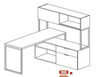 Picture of 66" Contemporary Veneer L Shape Office Desk Workstation with Ovehead Storage