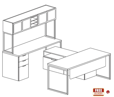 Picture of 72" Contemporary Veneer U Shape Office Desk Workstation with Overhead Storage