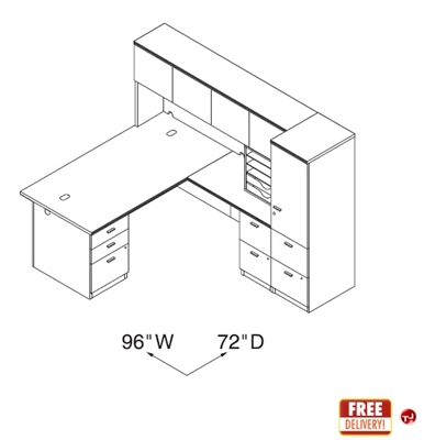 Picture of 72" L Shape Office Desk Workstation with Closed Overhead and Multi File Storage