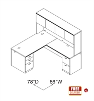 Picture of 66" L Shape Office Desk Workstation with Closed Overhead