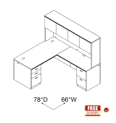 Picture of 66" L Shape Office Desk Workstation with Closed Overhead