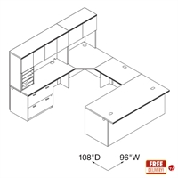 Picture of 72" U Shape Corner Office Desk Workstation with Closed Overhead Storage, 2 Drawer Lateral