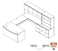 Picture of 72" Bowfront U Shape Office Desk with Overhead and Lateral Bookcase Storage