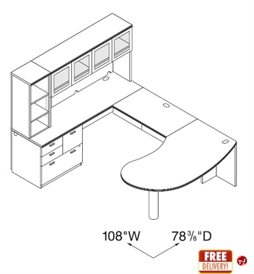 Picture of 72" D Top U Shape Office Desk Workstation with Glass Door Overhead Storage