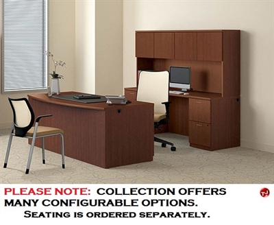 Picture of 72" Bowfront Executive Office Desk Workstation with Kneespace Credenza and Overhead Storage