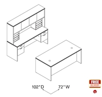 Picture of 72" Executive Office Desk with Kneespace Credenza and Closed Overhead Storage