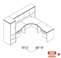 Picture of Corner Curve L Shape Office Desk Workstation with Closed Overhead Storage