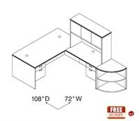 Picture of 72" L Shape Office Desk Workstation with Closed Overhead and Corner Bookcase