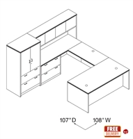 Picture of 72" U Shape Office Desk Workstation with Closed Overhead and Bookcase Lateral File Storage