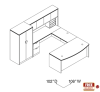 Picture of 72" Bowfont U Shape Office Desk Workstation with Closed Overhead and Double Door Storage