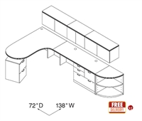 Picture of Curve L Shape Office Desk Workstation with Wall Mount Storage and Corner Bookcase