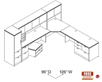 Picture of Corner Curve L Shape Office Desk Workstation with Closed Overhead Storage and Multi File
