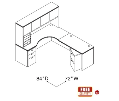 Picture of 72" Curve L Shape Office Desk Workstation with Closed Overhead Storage