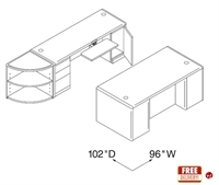 Picture of 72" Double Pedestal Executive Desk with Storage Credenza and Corner Bookcase