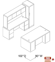 Picture of 72" Executive Office Desk Workstation with Kneespace Credenza and Wardrobe