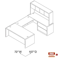 Picture of 72" U Shape Office Desk Workstation with Closed Overhead Storage