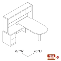 Picture of 72" L Shape P Top Office Desk Workstation with Overhead Storage