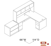 Picture of L Shape Office Desk Workstation with Closed Overhead and Lateral File Storage