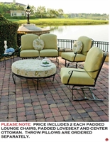 Picture of GRID Outdoor Wrought Iron Rocking Loveseat, Movement Lounge Dining Chairs with Table Ottoman