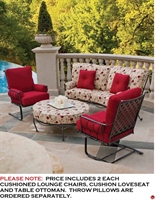 Picture of GRID Outdoor Wrought Iron Cushion Lounge Dining Chairs, Cushion Loveseat and Table Ottoman