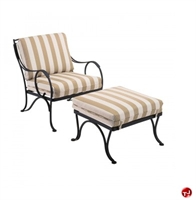 Picture of Grid Outdoor Wrought Iron Lounge Dining Chair with Ottoman, Padded Cushions