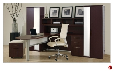 Picture of DMI Causeway Contemporary Laminate L Shape Office Desk Workstation with Overhead and Wardrobe Storage