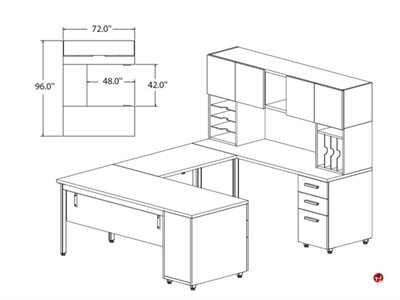 Picture of STROY 72" U Shape Office Desk Workstation with Closed Overhead Storage
