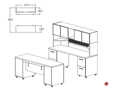 Picture of STROY Contemporary Executive Desk with Kneespace Storage Credenza, Frosted Modesty Panel