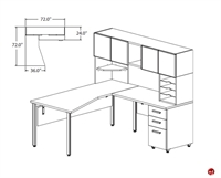 Picture of STROY Contemporary L Shape Office Desk Workstation with Overhead Storage, Frosted Modesty Panel